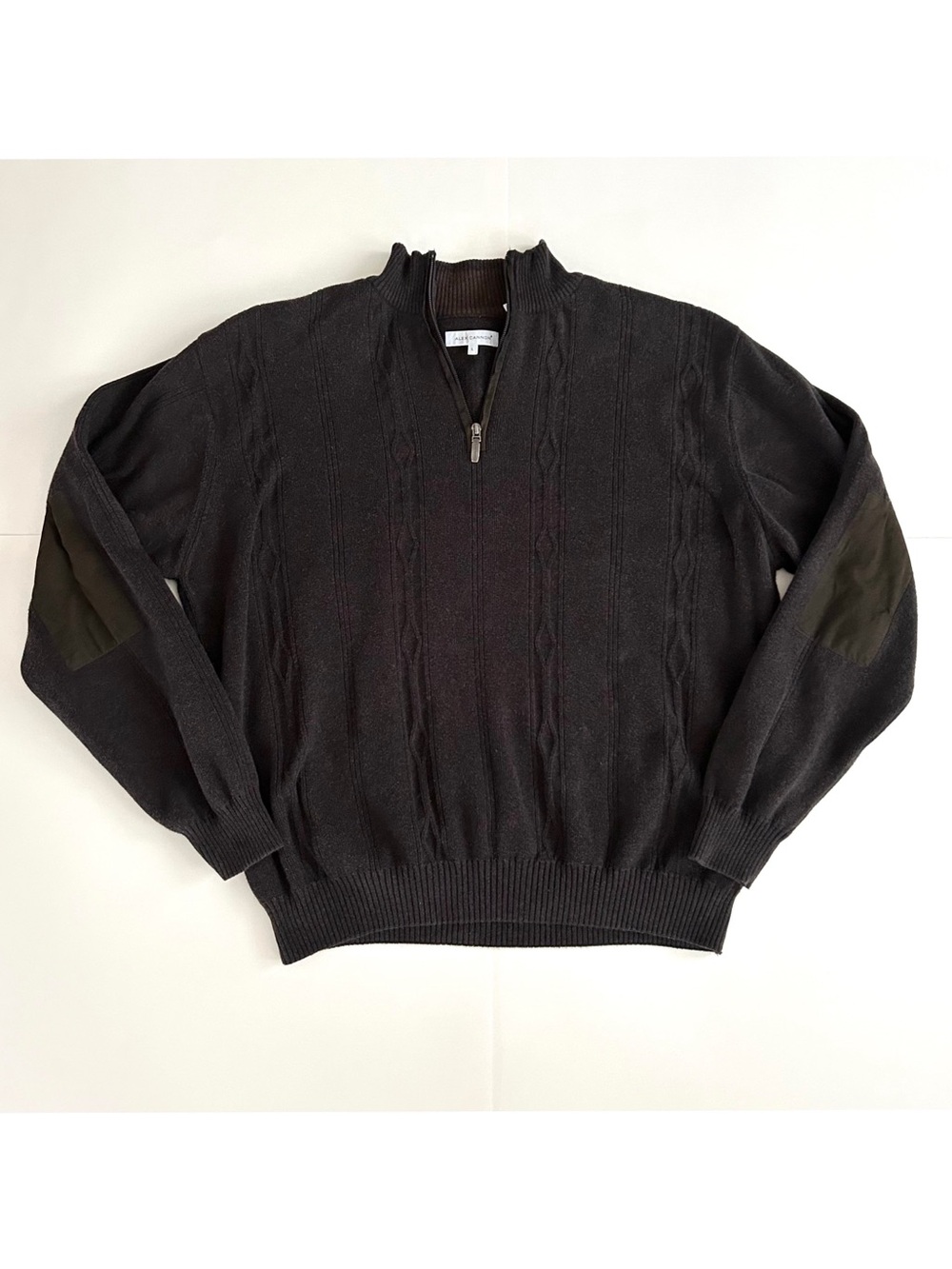 Alex Cannon 100% Cotton Cable Knit Quarter Zip Sweater - Size L - Mens
